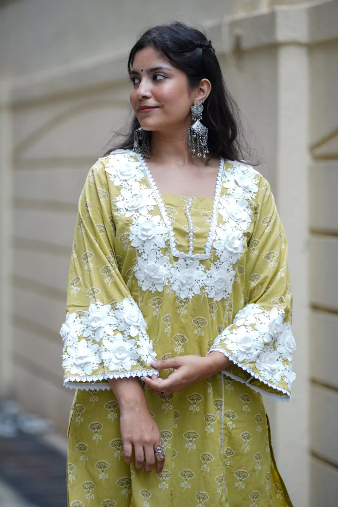 Crochet Neck Kurta Set
