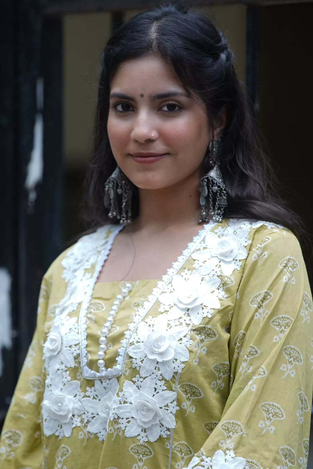 Crochet Neck Kurta Set