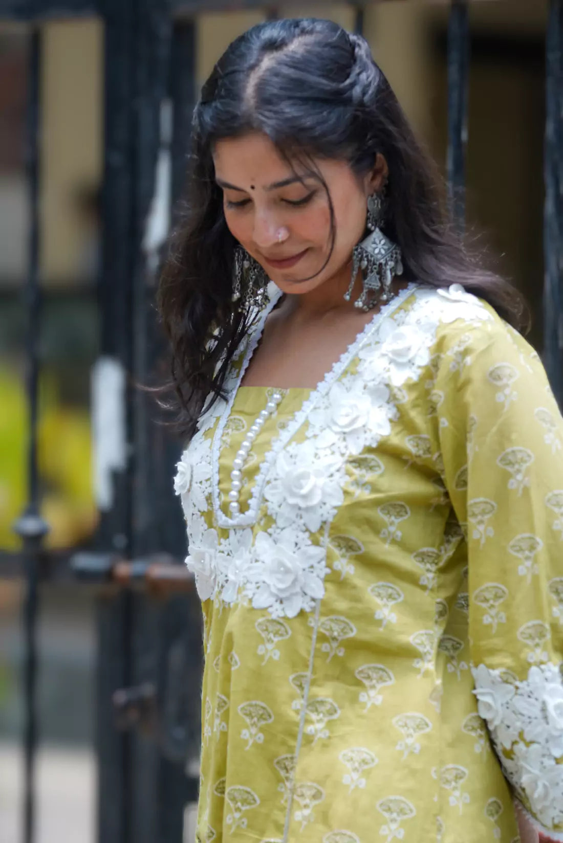 Crochet Neck Kurta Set