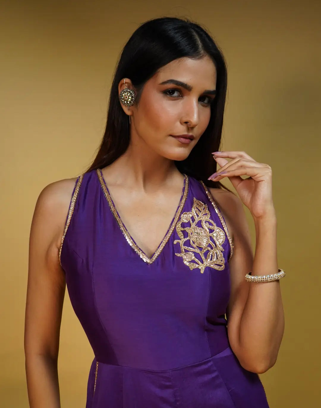 Vibrant Purple Embroidered Jumpsuit