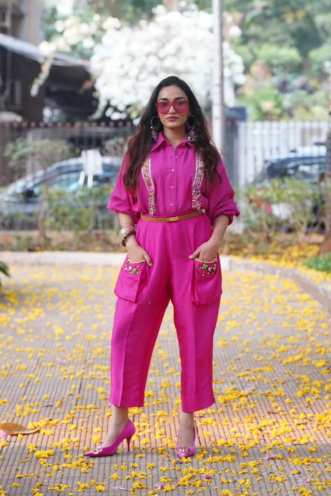 Slub Silk Tunic-Pants Co-ord Sets