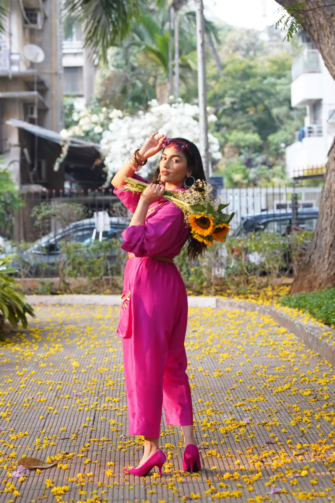 Slub Silk Tunic-Pants Co-ord Sets