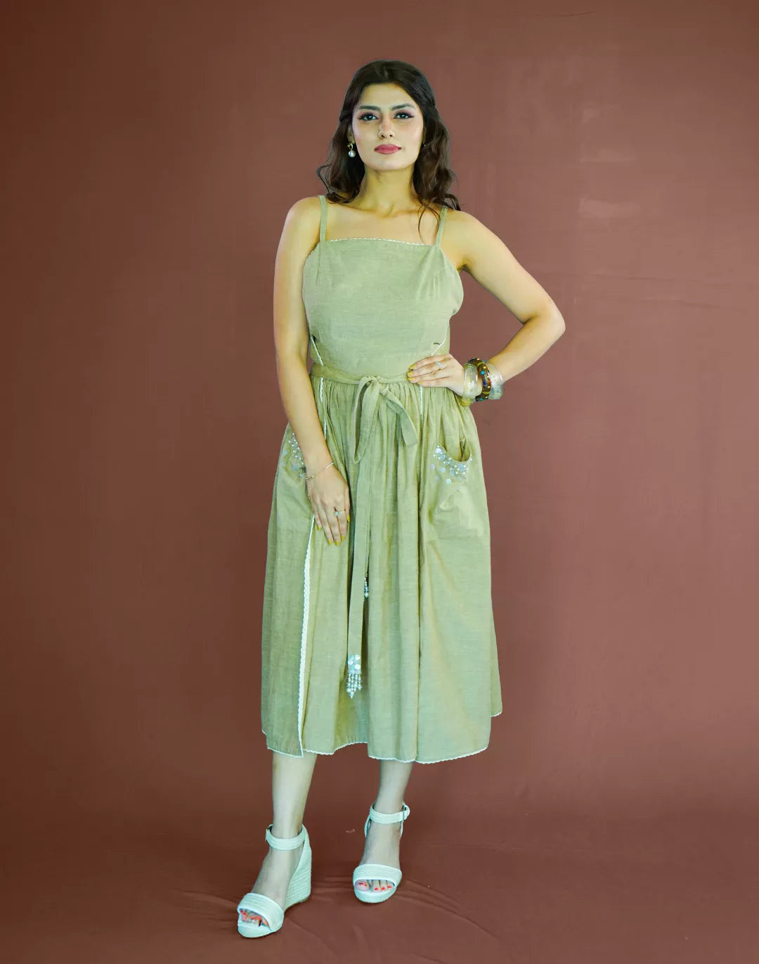 Sequin Pocket Wrap Dress