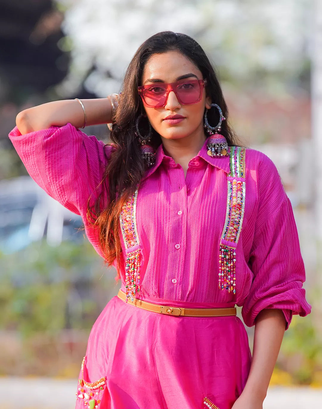 Slub Silk Tunic-Pants Co-ord Sets