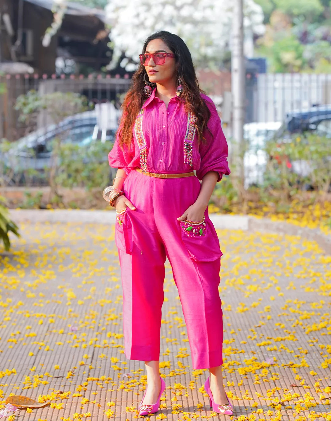 Slub Silk Tunic-Pants Co-ord Sets