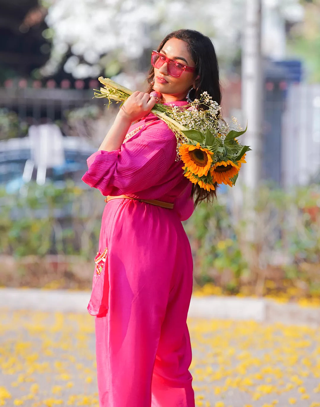 Slub Silk Tunic-Pants Co-ord Sets