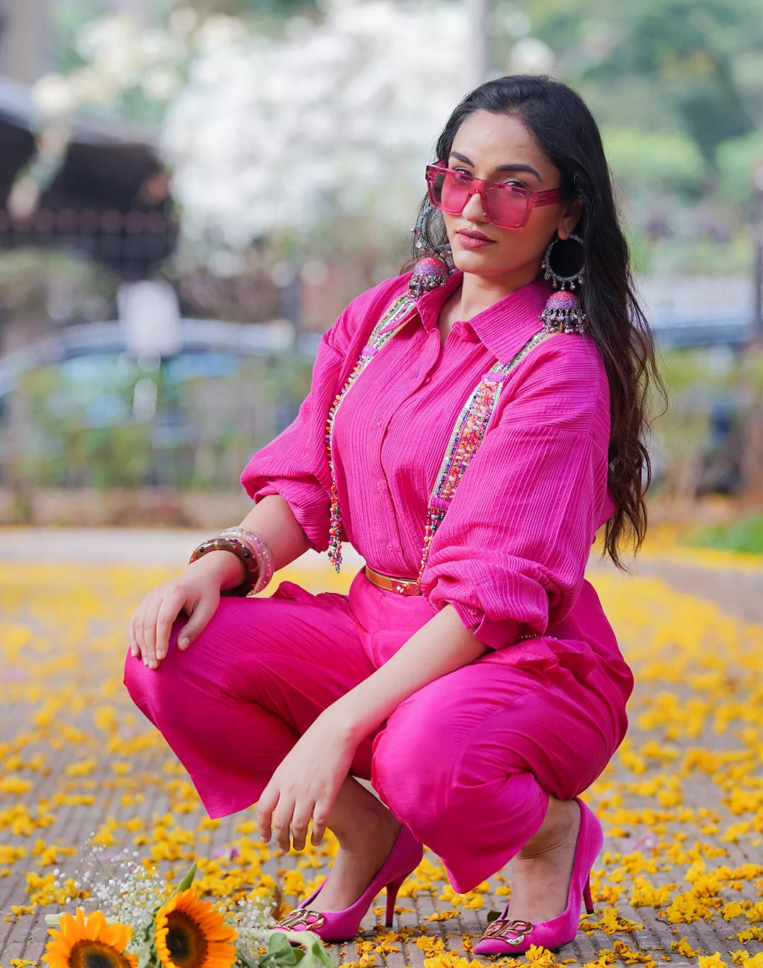 Slub Silk Tunic-Pants Co-ord Sets