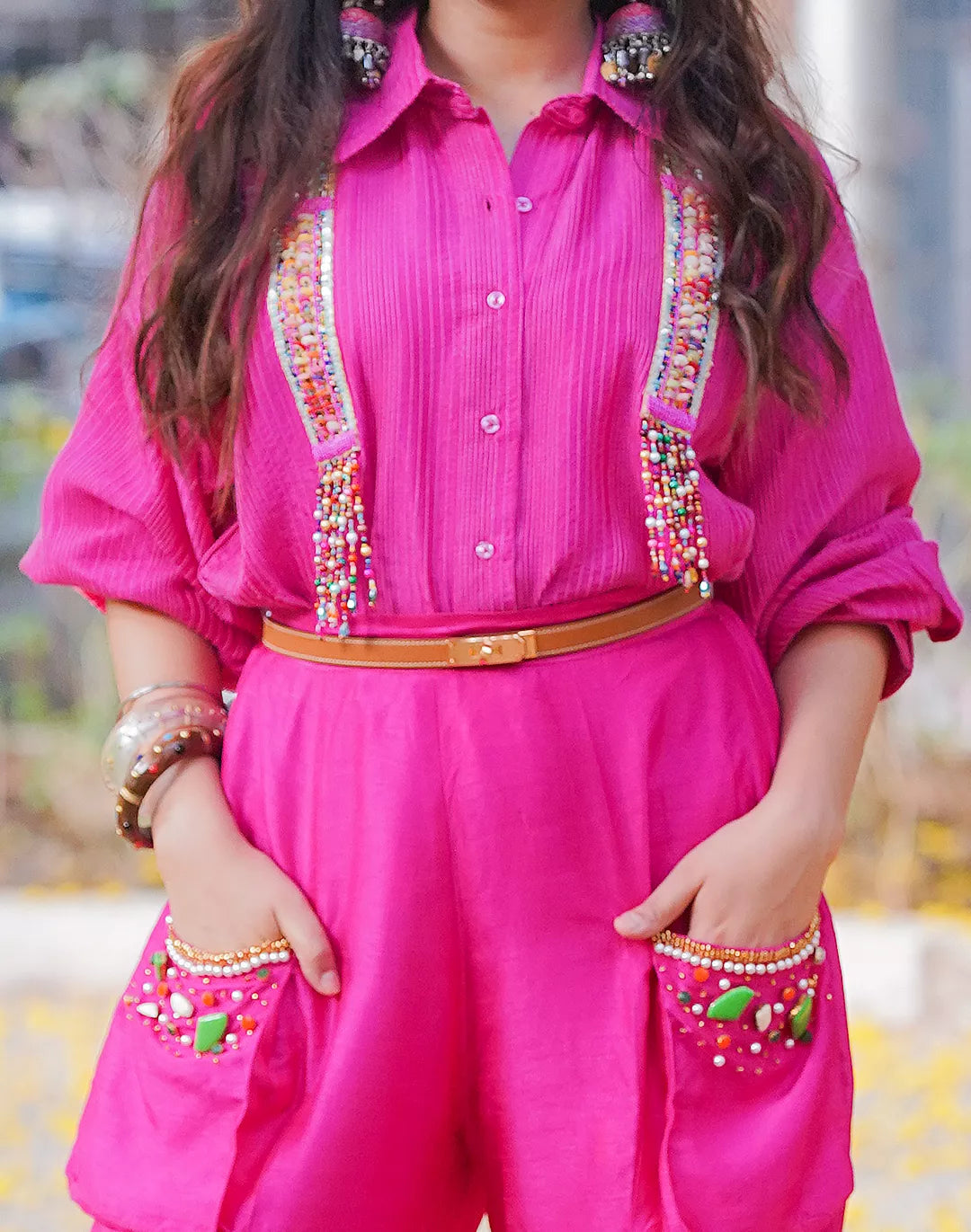 Slub Silk Tunic-Pants Co-ord Sets