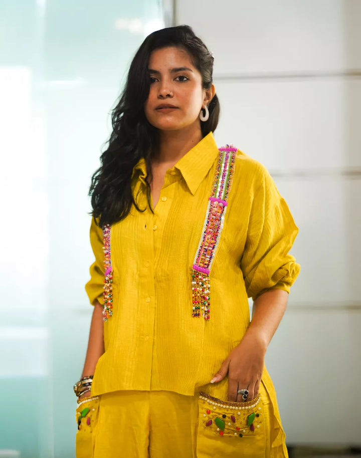 Slub Silk Tunic-Pants Co-ord Sets