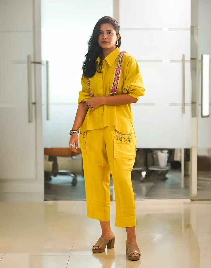 Slub Silk Tunic-Pants Co-ord Sets