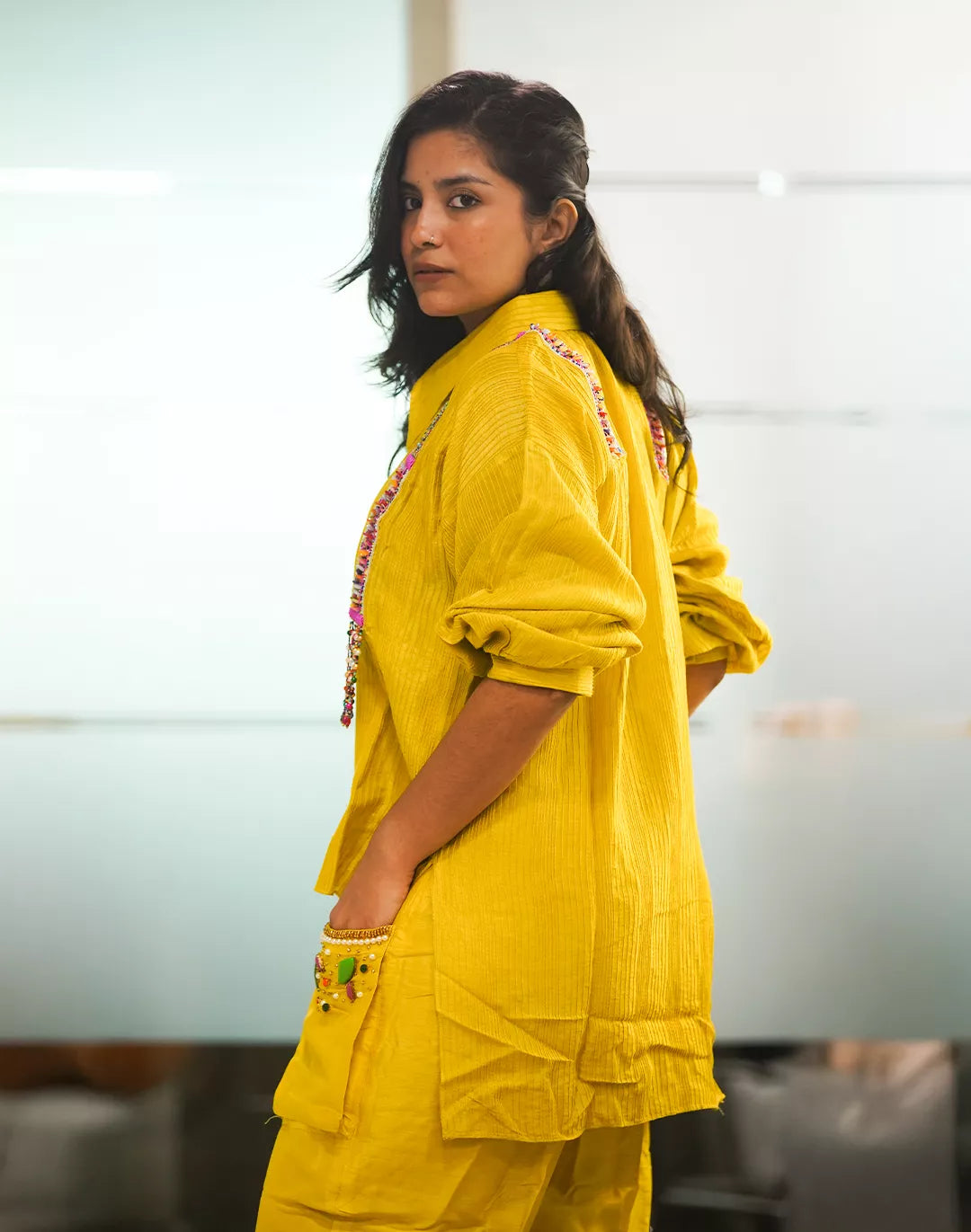 Slub Silk Tunic-Pants Co-ord Sets