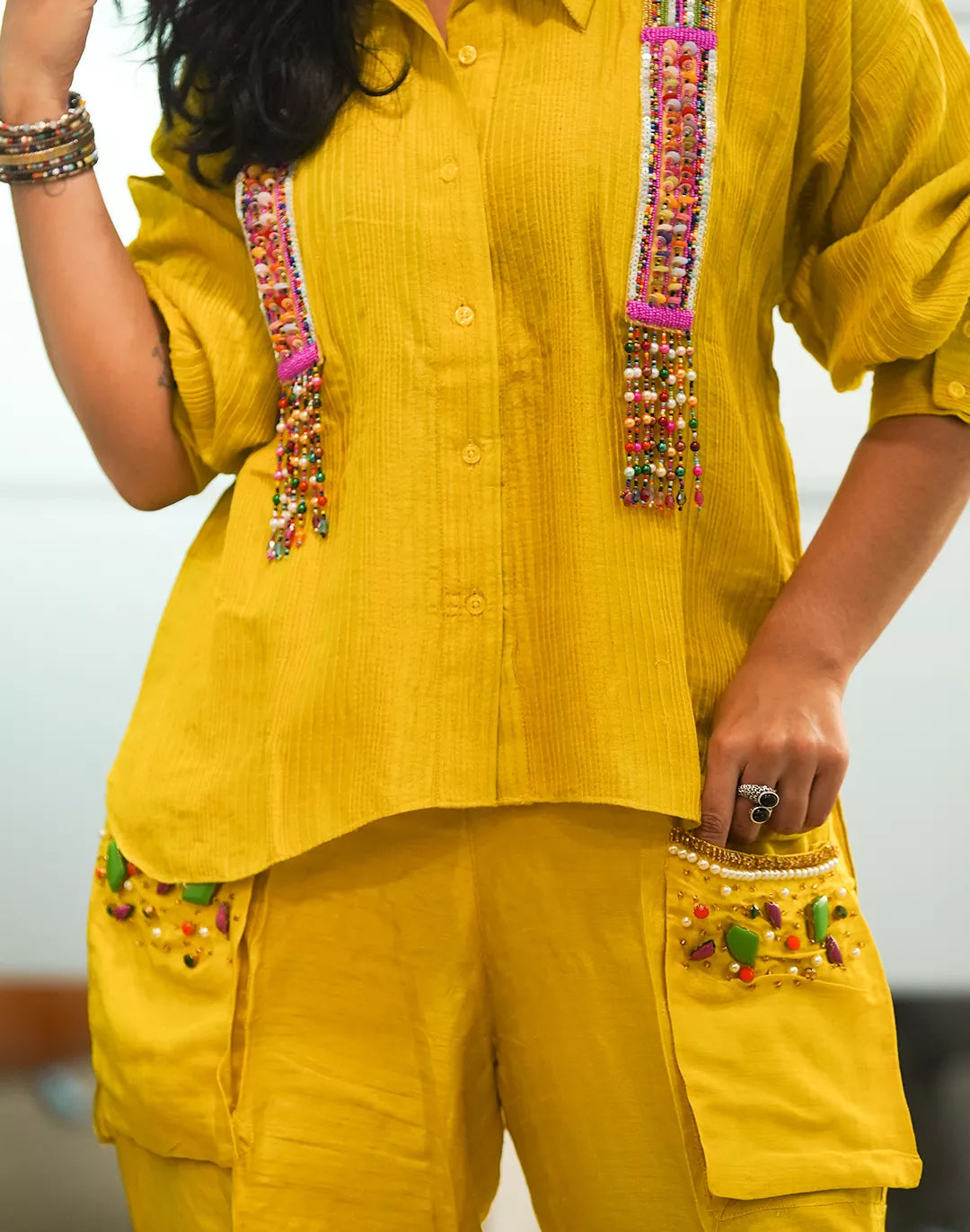 Slub Silk Tunic-Pants Co-ord Sets