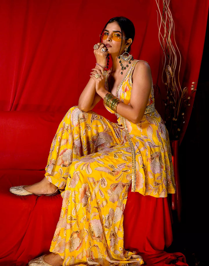 Floral Embroidered Sharara Set