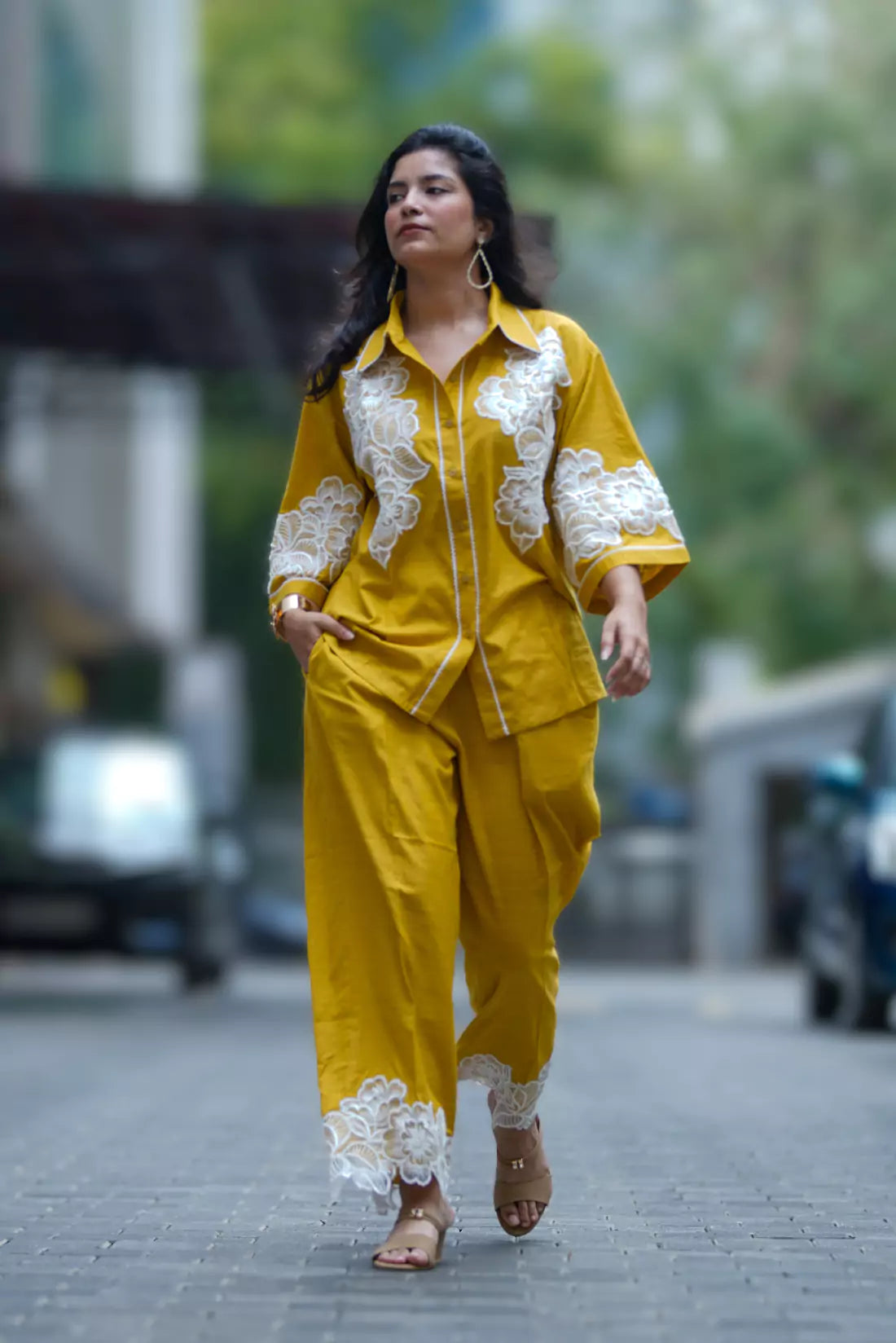 Malai Cotton Co-ord Sets with Organza Patches