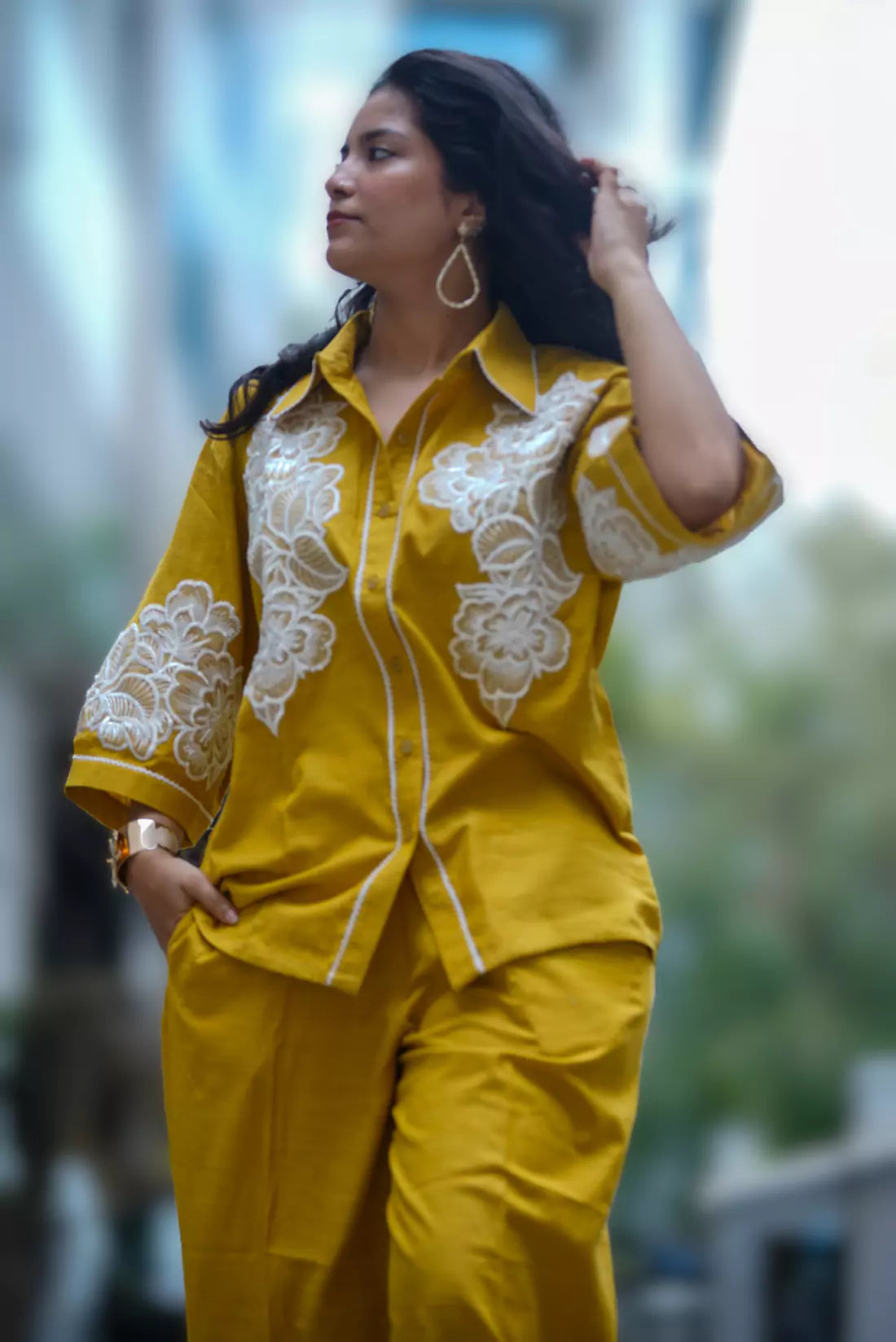 Malai Cotton Co-ord Sets with Organza Patches